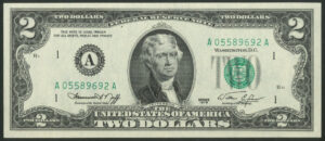 U.S.A., Federal Reserve Note, $2, 1976, A = Boston, UNC