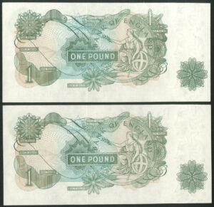Bank of England, J. B. Page, 1 pound, (1970), MU12 replacement, consecutive pair (EPM B323). AUNC - Image 2