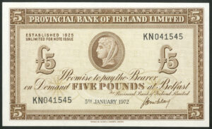 Northern Ireland, Provincial Bank of Ireland Ltd., £5, 5th Jan 1972, J.G. McClay (BNYB NI715), AUNC