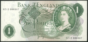 Bank of England, J.B. Page, 1 pound, (1970), HZ- last series (EPM B322). UNC.