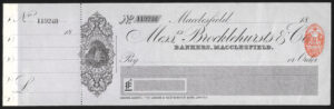 Brocklehursts & Co., Macclesfield, unused cheque, 18[84] - Image 1