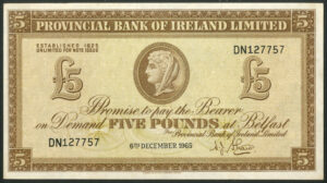 Northern Ireland, Provincial Bank of Ireland, £5, Belfast 6th Dec 1965 (BNYB NI714b), EF