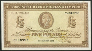 Northern Ireland, Provincial Bank of Ireland, £5, Belfast 5th Oct 1954 (BNYB NI714a), GEF
