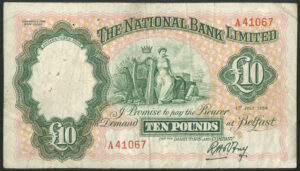 Northern Ireland, National Bank Ltd., £10, 1st July 1959 (PMI NA83), F
