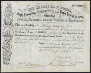 Thames Iron Works Shipbuilding, Engineering and Dry Dock Company Ltd., £100 share, 1864