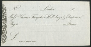 Herries, Farquhar, Hallidays & Chapman, London, 16 St. James's Street, Bearer cheque, unused, circa 1815