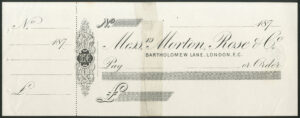 Morton, Rose & Co., London, Bartholomew Lane, Order, 187[4], split and re-joined