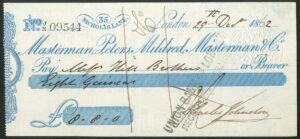 Masterman, Peters, Mildred, Masterman & Co., London, 35 Nicholas Lane, Bearer, 18[62]