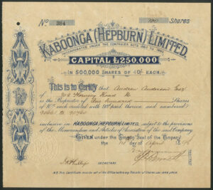 Australia: Kaboonga (Hepburn) Ltd., 10/- shares, 18[98]