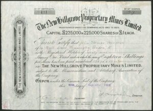 Australia: New Hillgrove Proprietary Mines Limited, £1 shares, [1902]