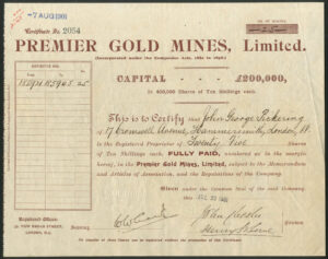 Australia: Premier Gold Mines Ltd., 10/- shares, [1901]