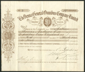 Austria: Vienna General Omnibus Company Ltd, £10 shares, 188[1], brown, VF.