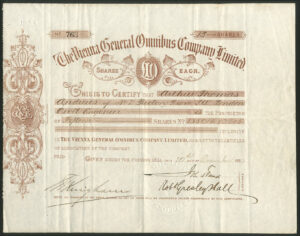 Austria: Vienna General Omnibus Company Ltd, £10 shares, 188[3], brown, VF.