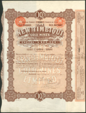 Colombia: New Timbiqui Gold Mines Limited, 10 shares, 1909