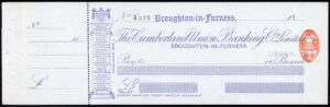 Cumberland Union Banking Co Limited, Broughton-in-Furness, unused, 1890, with counterfoil - Image 1