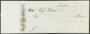 Messrs Hoare, London, Bearer cheque, unused 18[circa 1820]