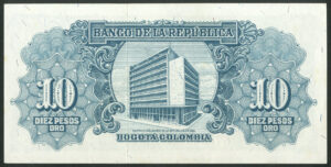 Colombia, El Banco de la Republica, 10 pesos, 1 January 1960, Pick 400b, AUNC - Image 2