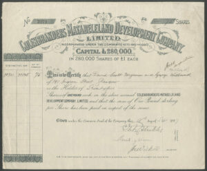 Rhodesia, Colenbranders Matabeleland Development Company Limited, £1 shares, 1897