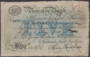 Royston Bank (John George Fordham, Henry Fordham and Frederick Nash Fordham), 5 pounds, 1852