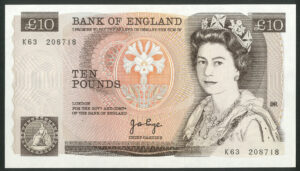 Bank of England, J.B.Page, 10 pounds, (1975), K63 series (EPM B330). AUNC