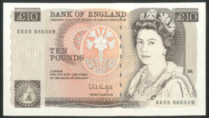 Bank of England, G.E.A.Kentfield, £10, (1991), 'L' reverse, series KR03, (Dugg. B360). AUNC