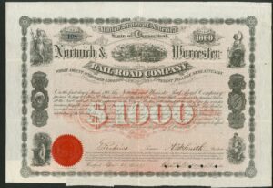 U.S.A: Norwich and Worcester Rail Road Company, 6% bond, 1877, $1000
