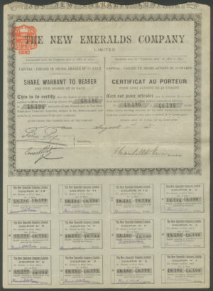 Colombia: New Emeralds Company Ltd., 5 shares, 189[8], VF