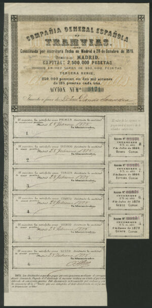 Spain: Compañia General Española de Tramvias, 125 peseta shares, 3rd series
