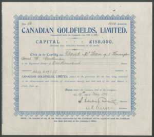 Canada: Canadian Goldfields Ltd., £1 shares, [1898], #56