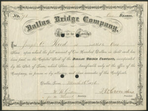 U.S.A.: Dallas Bridge Company, $100 shares, 1876