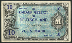 Germany, Allied Military Currency, 10 marks, 1944, Forbes printing (Pick 194a), AVF