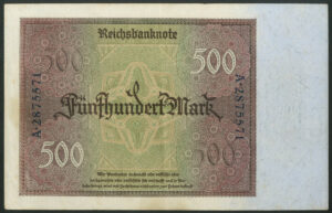 German, Reichsbanknote, 500 marks, 27 Marz 1922, Pick 73, GEF - Image 2