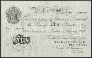 Bank of England, P.S. Beale, £5, 18 January 1950, series P51, GEF