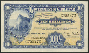 Gibraltar, Government, 10 shillings, 1st June 1942, Pick 14b, EF