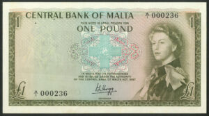 Malta, Central Bank, 1 pound, (1969), Pick 29a, AUNC