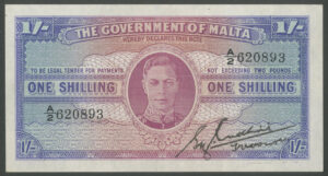 Malta, Government, 1 shilling, (1943), Pick 16, EF