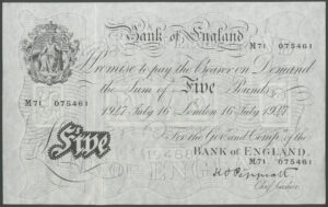 Bank of England, K.O. Peppiatt, 5 pounds, 16 July 1947