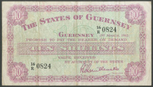 Guernsey, States issue, 10 shillings, 1st March 1962, series 16/R (BNYB GU32b). F-VF