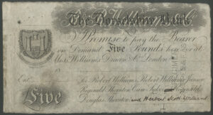 Dorsetshire Bank, Robert Williams, Robert Williams Jnr, Reginald Thornton etc., £5 specimen