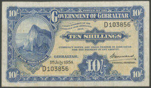 Gibraltar, Government, 10 shillings, 1st July 1954, Pick 14c, VF