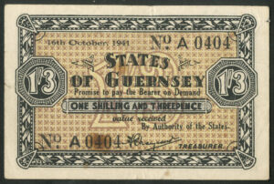 Guernsey, German Occupation, 1/3d, 16-10-1941, series A (BNYB GU26a). VF with some foxing