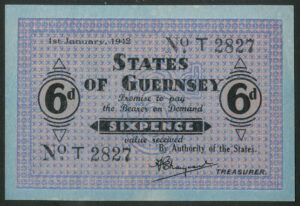 Guernsey, German Occupation, 6 pence, 1-1-1942, series T (BNYB GU24b). GVF