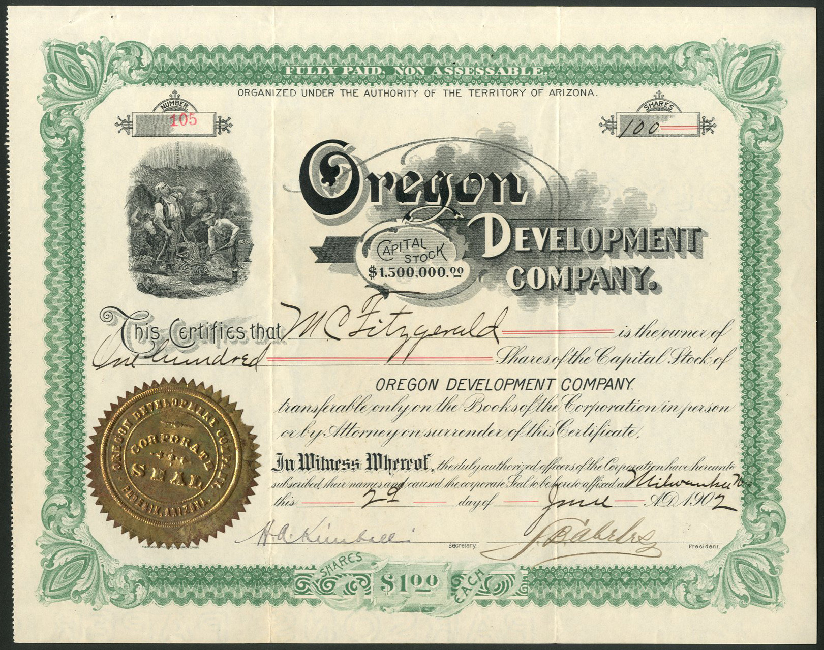 U.S.A.: Oregon Development Company, $1 shares, 190[2] - M Veissid & Co.