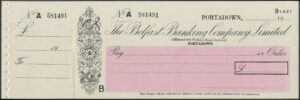 Belfast Banking Company Limited, Portadown Branch, 19- (circa 1950), unused cheque.