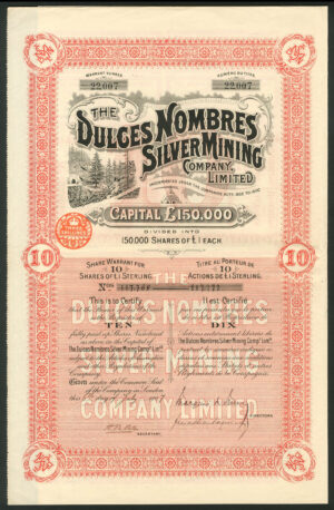 Mexico, Dulces Nombres Silver Mining Company Limited, 10 shares, 1907
