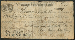 Lincoln Bank (Abraham Sheath, Challis Sheath, John Steel & John Wray), 5 pounds, 18[13]