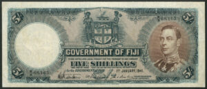 Fiji, Government, 5 shillings, 1st January 1941, B/3 68,163 (Pick 37d). Fine