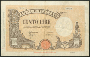 Italy, Banca D'Italia, 100 lire, 15-3-1943, Y23 035276 (Pick 59), VF