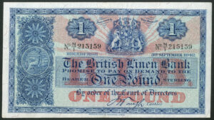 British Linen Bank, 1 pound, 3rd September 1942, N/1 215159 (BNYB SC205a). GVF.