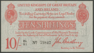 Treasury, John S. Bradbury - 2nd issue, 10 shillings, (1915), B2/81 79847, EPM T12/3, NEF